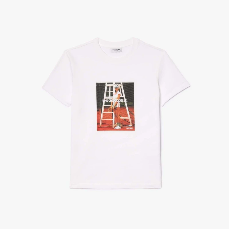 Image of Lacoste Crocodelle Printed Piqu T-Shirt White female 8