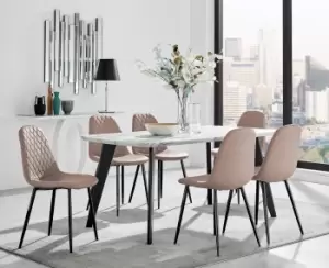 Image of Andria White Marble Effect & Black Leg 6 Seater Dining Table and 6 Corona Faux Leather Chairs