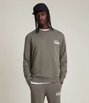 Image of AllSaints Mens Alna Crew Sweatshirt, Green, Size: L