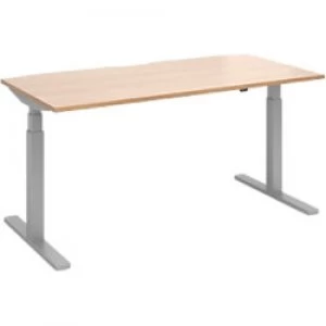 Image of Elev8 Rectangular Sit Stand Single Desk with Beech Coloured Melamine Top and Silver Frame 2 Legs Touch 1600 x 800 x 675 - 1300 mm