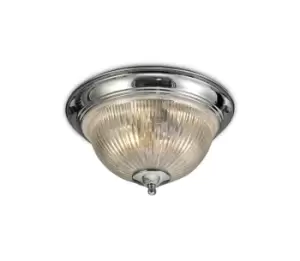 Image of Macy IP44 2 Light E14 Flush Ceiling Light, Polished Chrome with Clear Ribbed Glass