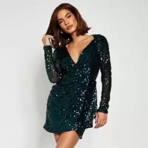 Image of I Saw It First Sequin Long Sleeve Knot Detail Bodycon Dress - Green