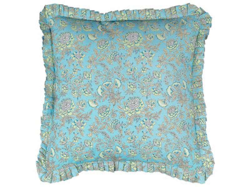 Image of Beliani Set Of 2 Decorative Cushions Amoena Cotton 45 X 45cm Blue Floral Pattern