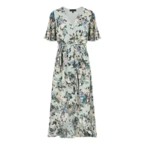 Image of Mela Sage Green Floral Wrap Front Midi Dress - Green