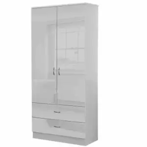 Image of FWStyleWhite Gloss Modern 2 Door Combination Wardrobe