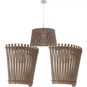 Image of Ceiling Pendant Light & 2x Matching Wall Lights Walnut Wood Slotted Modern Shade