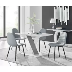 Image of Furniture Box Monza 4 White/Grey Dining Table and 4 Grey Corona Black Leg Chairs