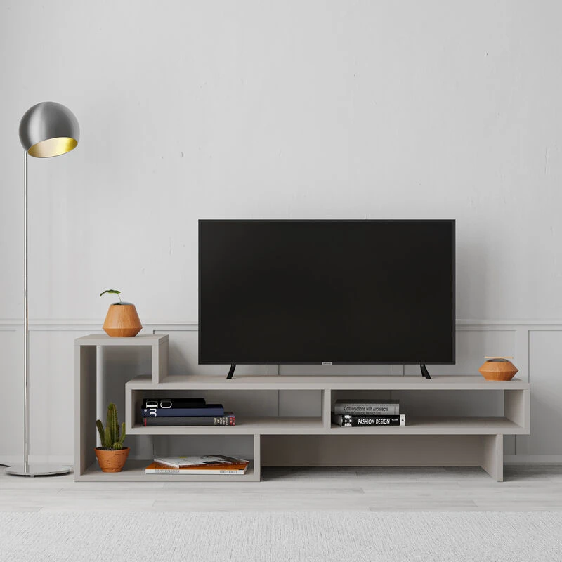 Image of DECORTIE Decortie - Tetra Modern tv Stand Multimedia Centre tv Unit With Shelves 136.5cm - Mocha Grey - Mocha Grey M.TV.11169.10