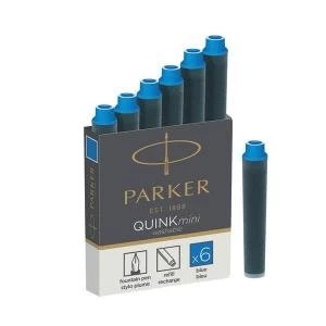 Image of Parker Quink Mini Cartridge Ink Refills Blue 1 x Pack of 6 1950409