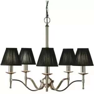 Image of Avery Ceiling Pendant Chandelier Light 5 Lamp Bright Nickel & Black Pleat Shade