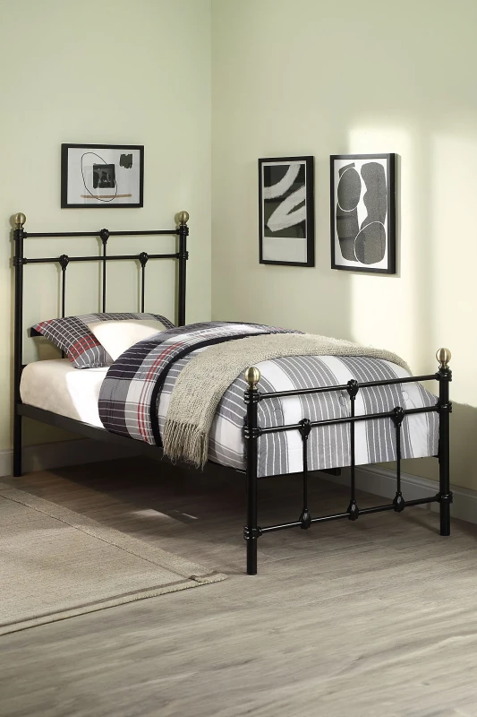 Image of SlumberWorx Bayford Traditional Single Metal Bed Frame with Guest Trundle Bed Black