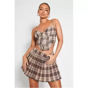 Image of I Saw It First Check Print Pleated Mini Skirt - Brown