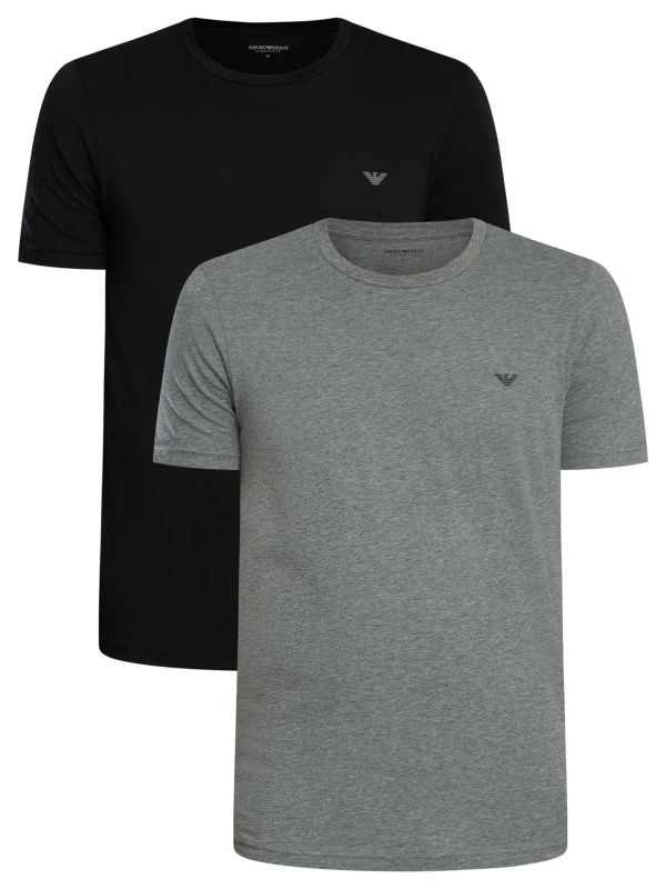 Image of Emporio Armani 2 Pack Lounge Crew T-Shirt Grey Melange/Black XL