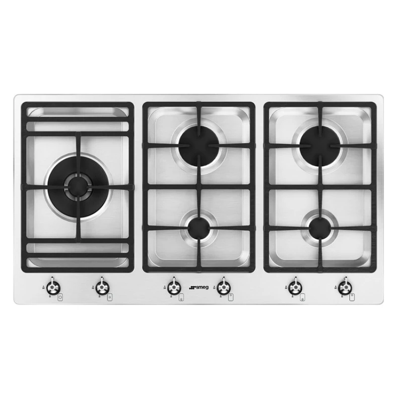 Image of Smeg PS9062 90cm Classic Ultra Low Profile 5 Burner Gas Hob - STAINLESS STEEL PS9062