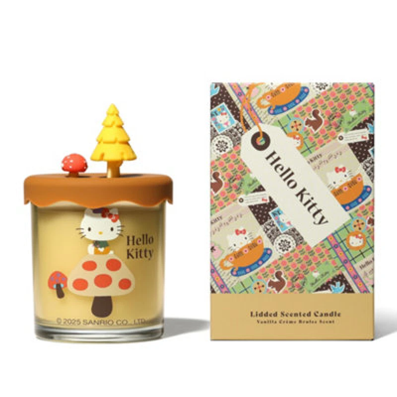 Image of Hello Kitty Seasons Autumn Candle, Glass Vessel With 3D Lid, Vanilla Creme Brulee Scented