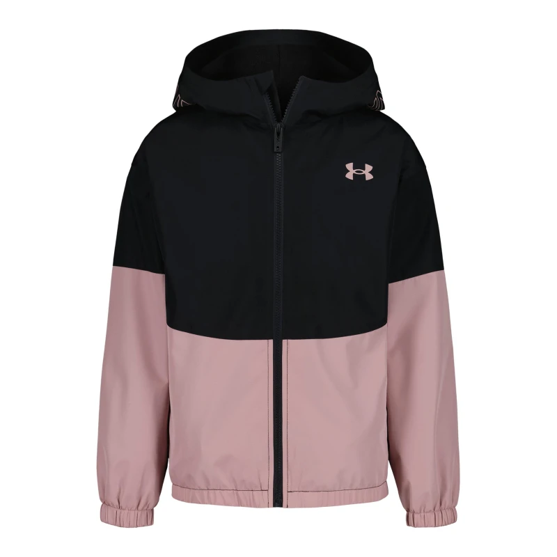 Image of Under Armour Kids Windproof Long Sleeve Rain Anorak Black/Pink female 6-7 (S)