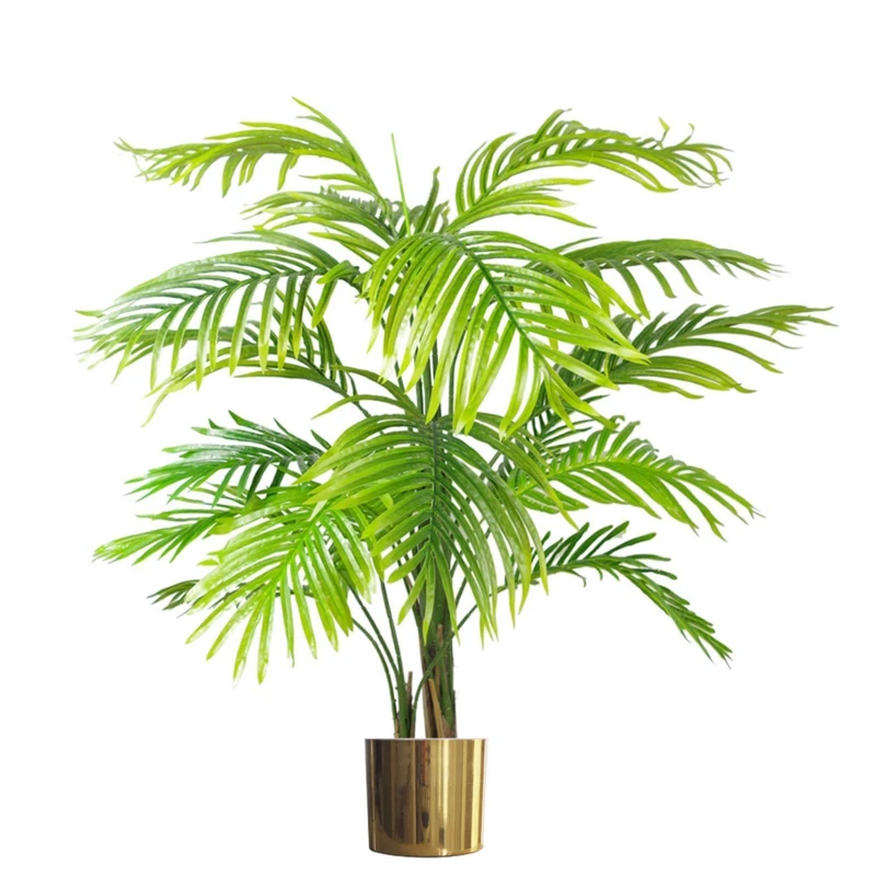 Image of Leaf Design 130cm Artificial Areca Palm Tree (XL with Gold Metal Planter)