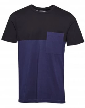 Image of Mens French Connection Half Stripe Crew Neck T Shirt Black Blue