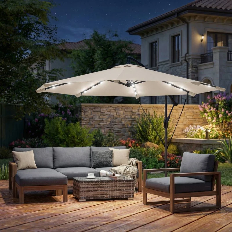 Image of OUTSUNNY 3m Cantilever Parasol Solar LED Lights, Cream White Size: 3m Cream Unisex 3m