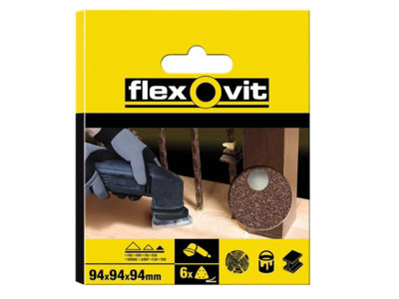 Image of Flexovit 78072764915 Delta Hook & Loop Sanding Sheet 94mm Assorted X6 Flv64915