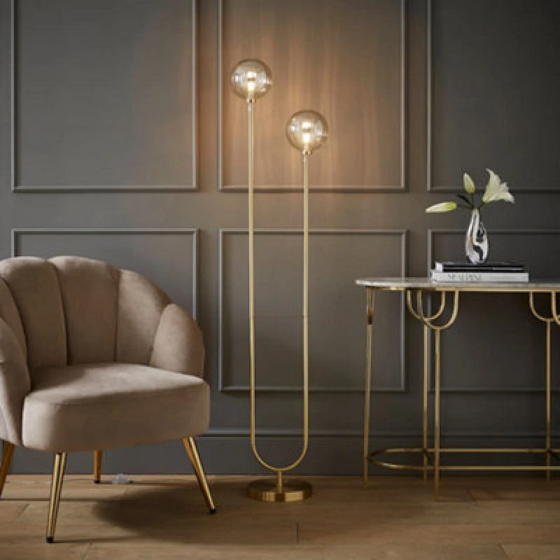 Image of Asymmetric Ribbed Glass Globe Floor Lamp