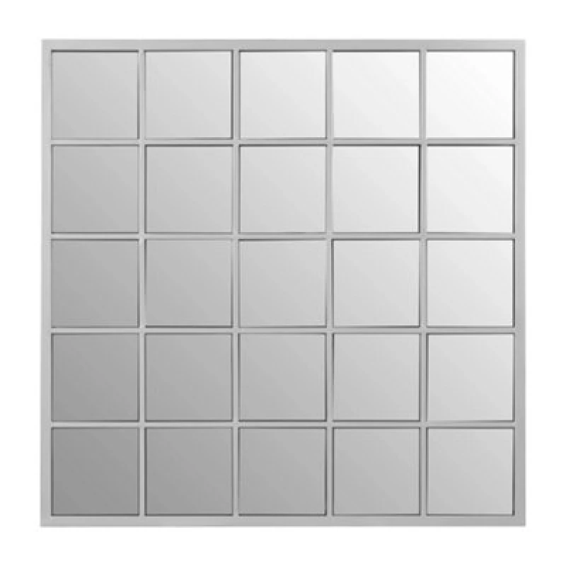 Image of Orsina Medium Silver Grid Wall Mirror, Sleek Stainless Steel Frame Mirror, Modern Square Wall Mirror For Living Room