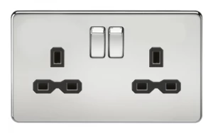 Image of KnightsBridge 2G DP 13A Screwless Polished Chrome 230V UK 3 Pin Switched Electric Wall Socket - White Insert