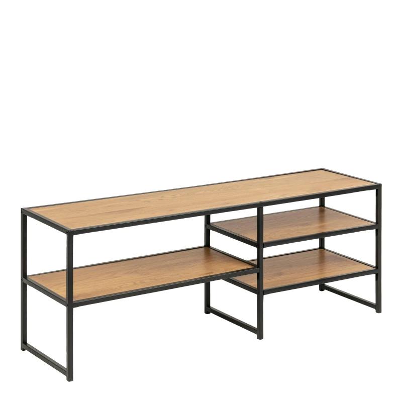 Image of Furniture To Go Seaford Black Metal Open TV Unit with 3 Oak Shelves Black Unisex