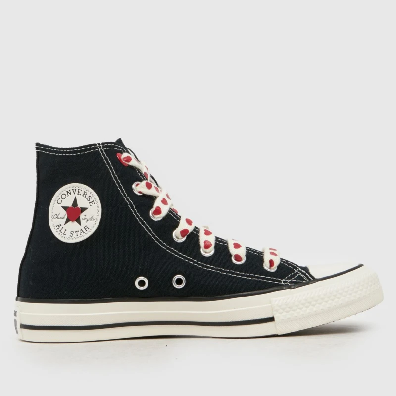 Image of Converse Black & White Chucks in Love All Star Hi Girls Youth Trainers Black & White UK 3 (EU 35½)