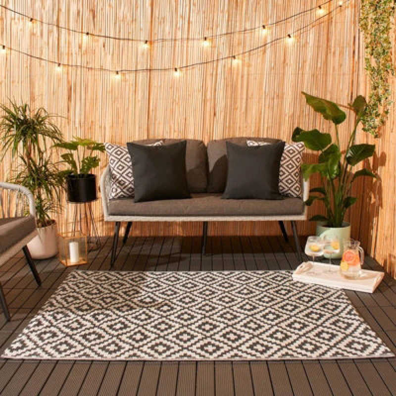 Image of OHS OHS Geometric Outdoor Rug Large Garden Waterproof Non Slip Area Patio Mat in Grey Size: 120cm x 170cm Grey 120cm x 170cm Unisex 5027434159642