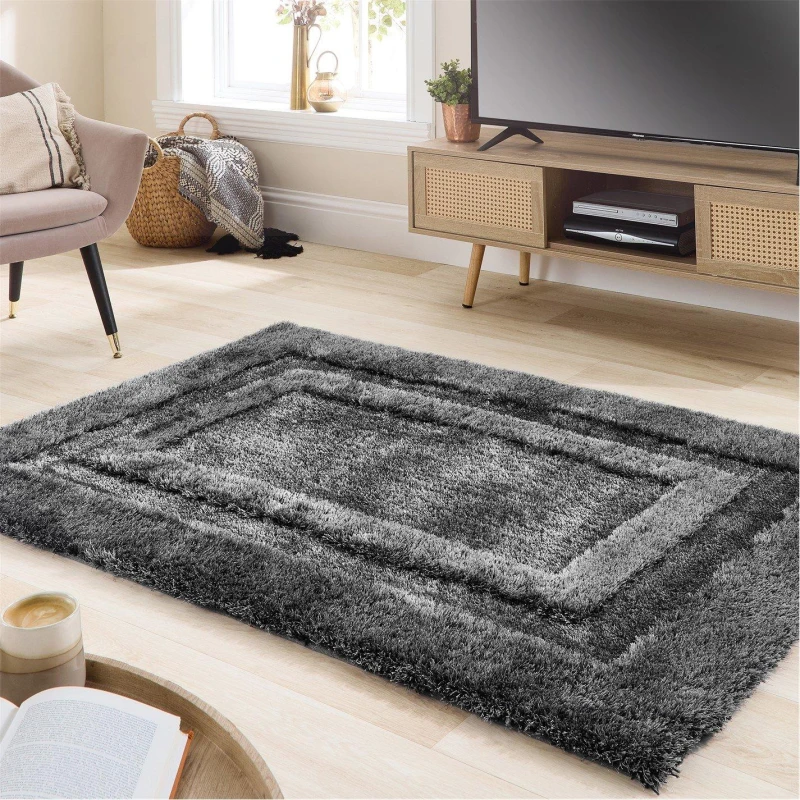 Image of Origins Frame Shaggy Cosy Rug Charcoal 160X230 WB70404