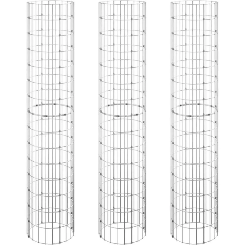 Image of vidaXL Circular Gabion Raised Beds 3 pcs Galvanised Steel Ø30x150 cm, Silver 152021