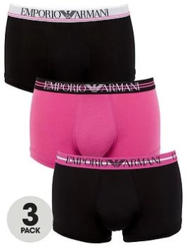 Image of Emporio Armani Bodywear 3 Pack Trunks - Black/Pink, Size S, Men