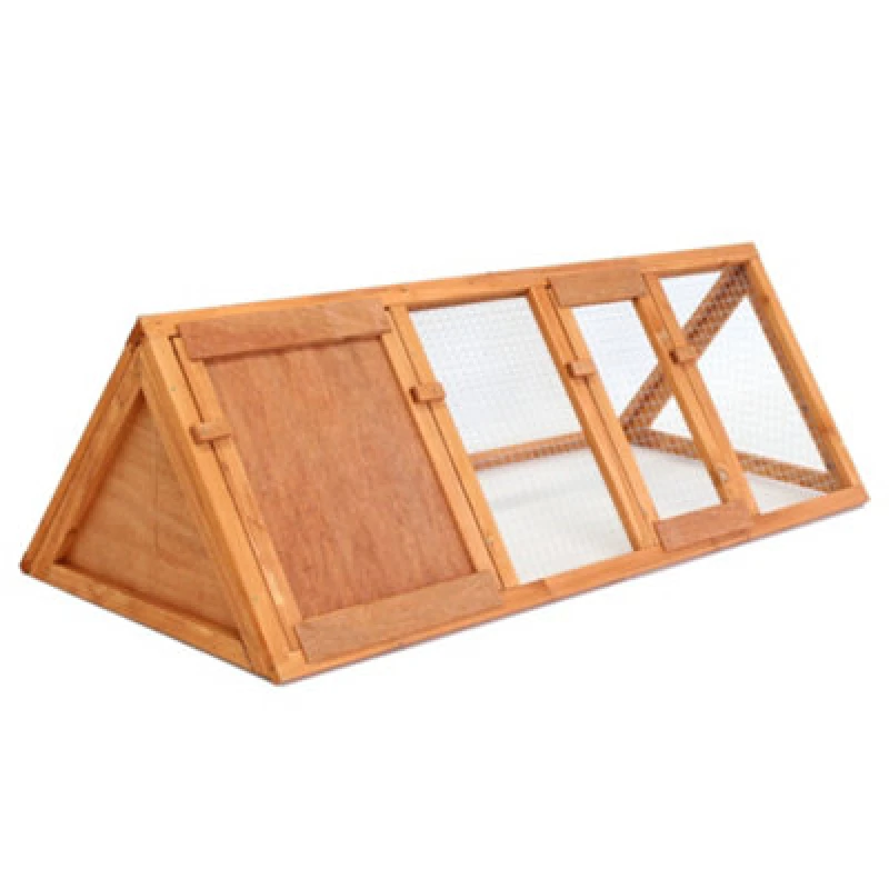 Image of Oypla Wooden Outdoor Triangle Rabbit Guinea Pig Hutch Run Brown