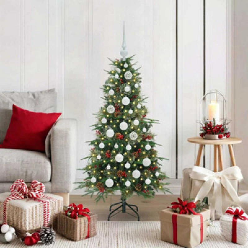 Image of vidaXL Artificial Hinged Christmas Tree with White Balls Green 120cm PE and PVC, Green 3397396