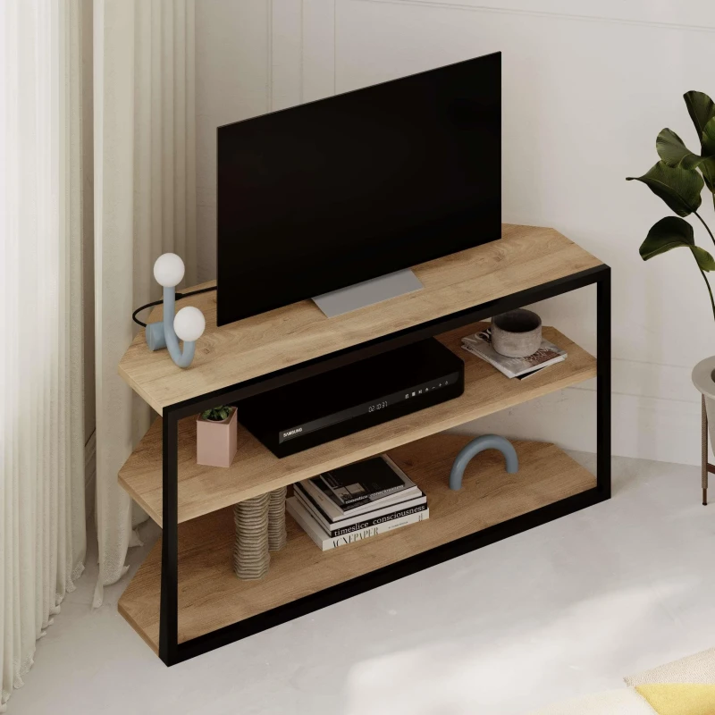 Image of Decortie Echo' Modern TV Unit with Metal Frame 98cm in Natural Size: 1 Pack Natural Unisex 1 Pack