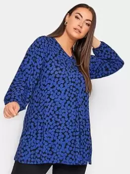 Image of Yours Long Sleeve Pleat Swing Top Spot, Blue, Size 22-24, Women