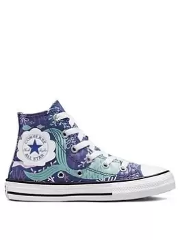 Image of Converse Chuck Taylor All Star Hi Childrens Girls Mermaid Print Trainers -Blue/Multi, Blue/Multi, Size 10