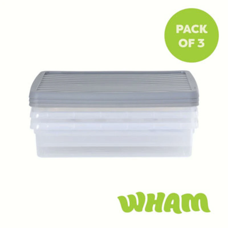 Image of 3 X Wham Box 14.75L Stackable Plastic Storage Box & Lid Clear/steel