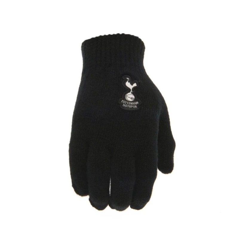 Image of Tottenham Hotspur FC Knitted Crest Gloves in Black Unisex One Size