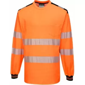 Image of T185 - Orange/Black Small PW3 Hi-Vis T-Shirt Long Sleeved Reflective - Portwest