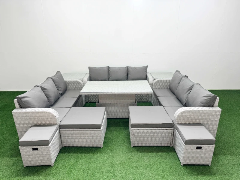 Image of Fimous Garden Rising Dining Table High Back Inclining Sofa Set Light Grey Light Grey Unisex