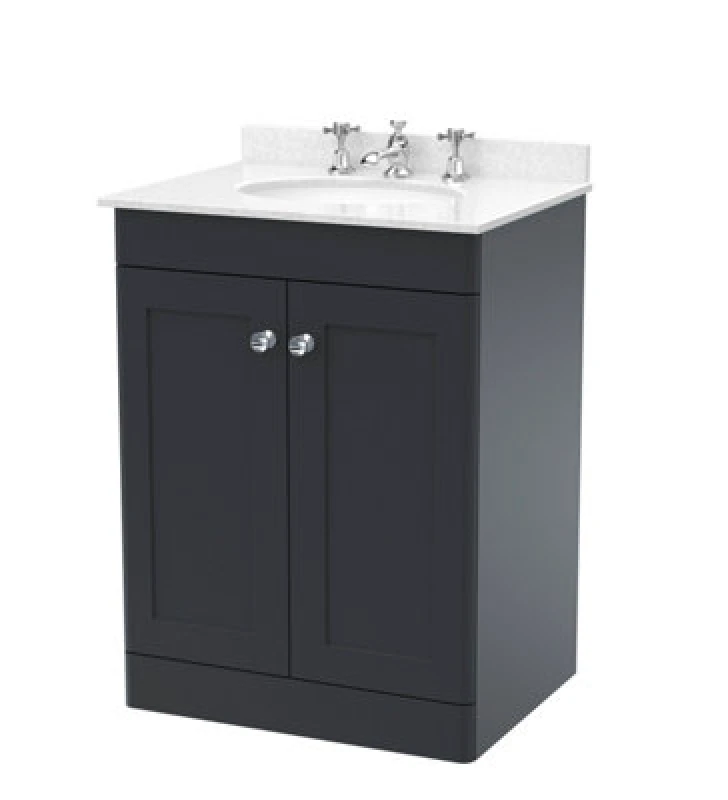 Image of nuie 600mm Floor Standing 2 Door Vanity & Marble Top 3TH - Soft Black CLC1425WR3