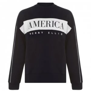 Image of Perry Ellis Logo Stripe Crew Sweatshirt - Black