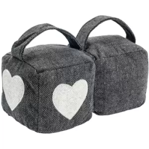 Image of Nicola Spring - Mismatched Herringbone Door Stop Set - Heart - Pack of 2