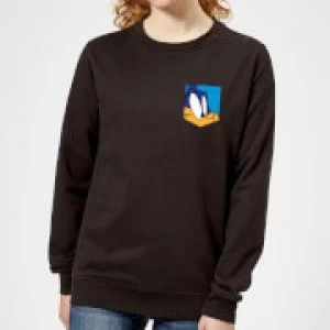 Image of Looney Tunes Road Runner Face Faux Pocket Womens Sweatshirt - Black - M