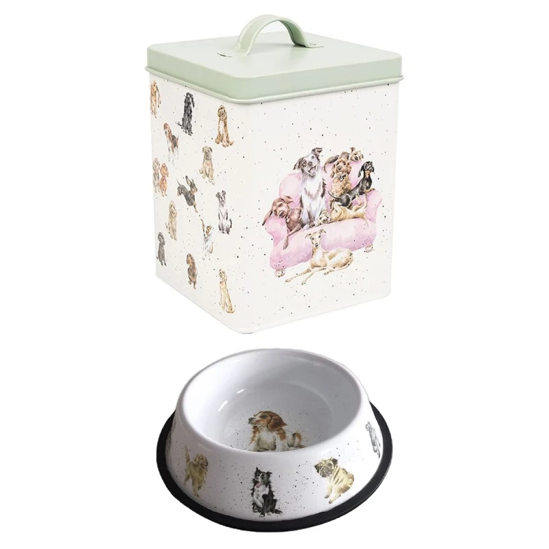 Image of Wrendale Designs Dog Treat Tin & Medium Dog Bowl Multi unisex