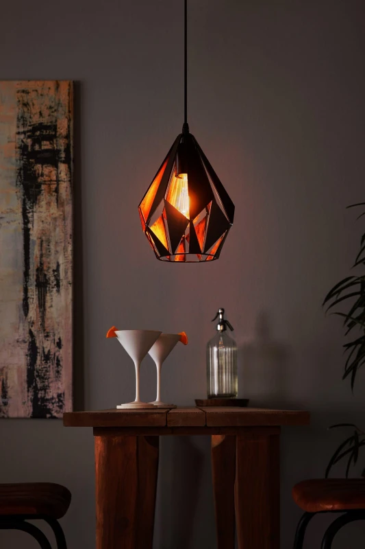 Image of EGLO Eglo - Carlton Wire Frame Pendant Ceiling Light Black, Copper 9002759499976