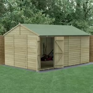 Image of 15' x 10' Forest Beckwood 25yr Guarantee Shiplap Windowless Double Door Reverse Apex Wooden Shed - Natural Timber