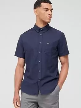 Image of Lacoste Regular Fit Short Sleeve Oxford Shirt - Navy, Size S, Men